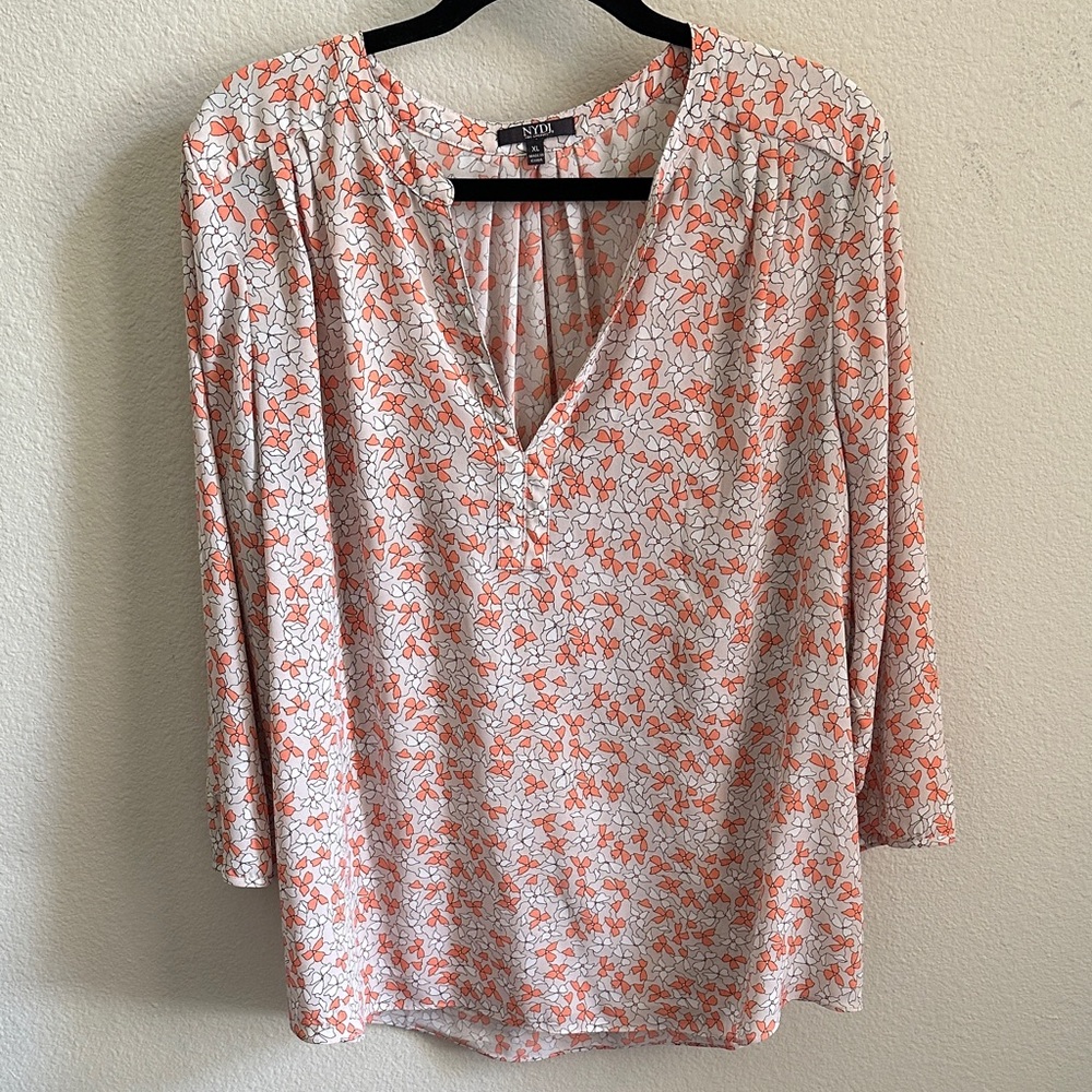 NYDJ White and Orange Floral Blouse